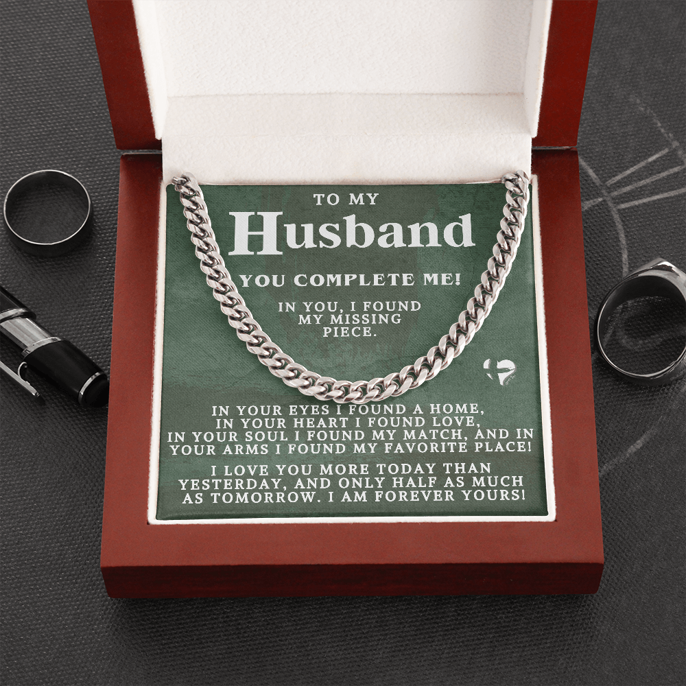 To My Husband - My Missing Piece - Cuban Chain Necklace 85CC2 Jewelry Stainless Steel Cuban Link Chain Luxury Box 