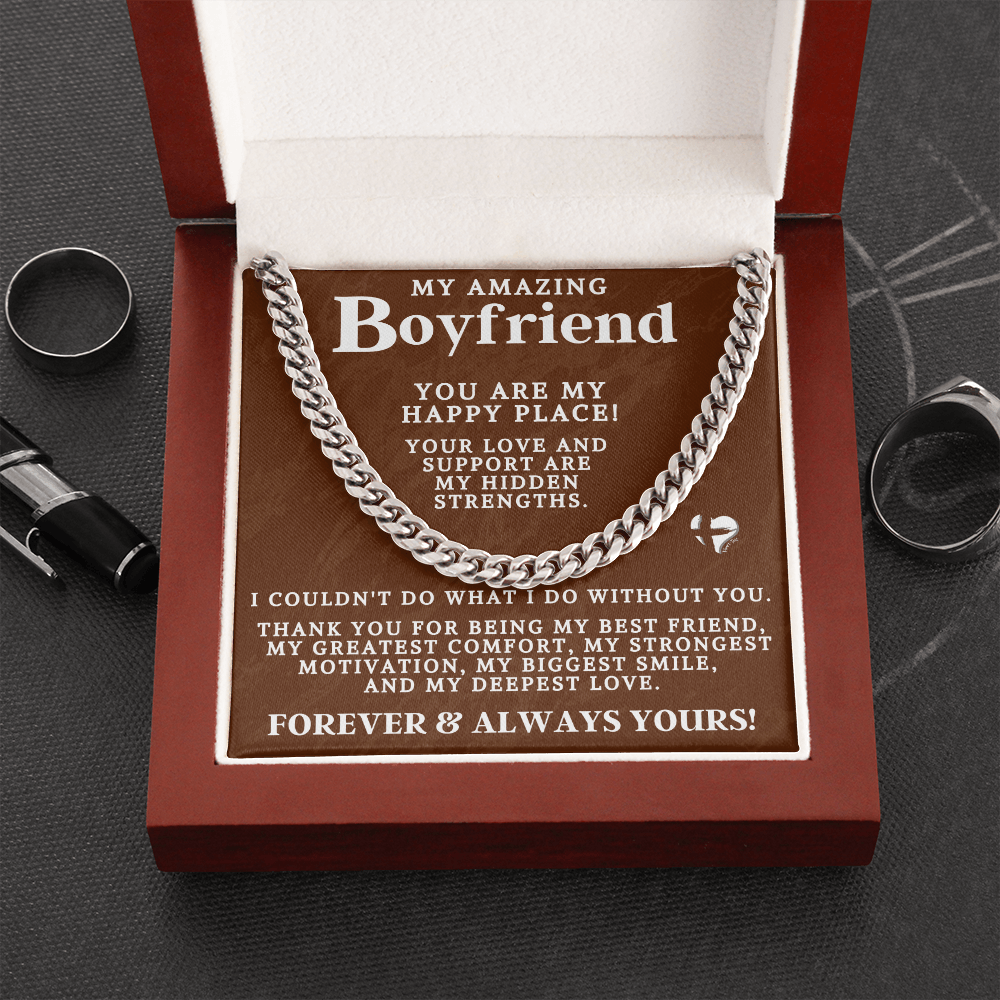 Boyfriend - My Happy Place - Cuban Chain2 Necklace Jewelry Stainless Steel Luxury Box 