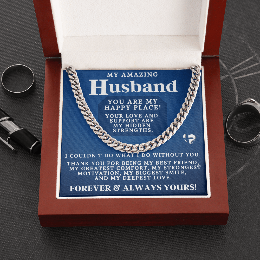 Husband Happy Place Cuban Chain 2 Jewelry Stainless Steel Luxury Box 