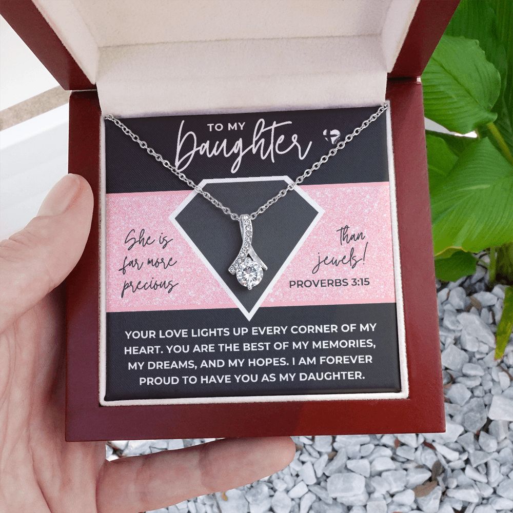Daughter - Far More Precious Than Jewels- Alluring Beauty HGF#175AB Jewelry 14K White Gold Finish Luxury Box 