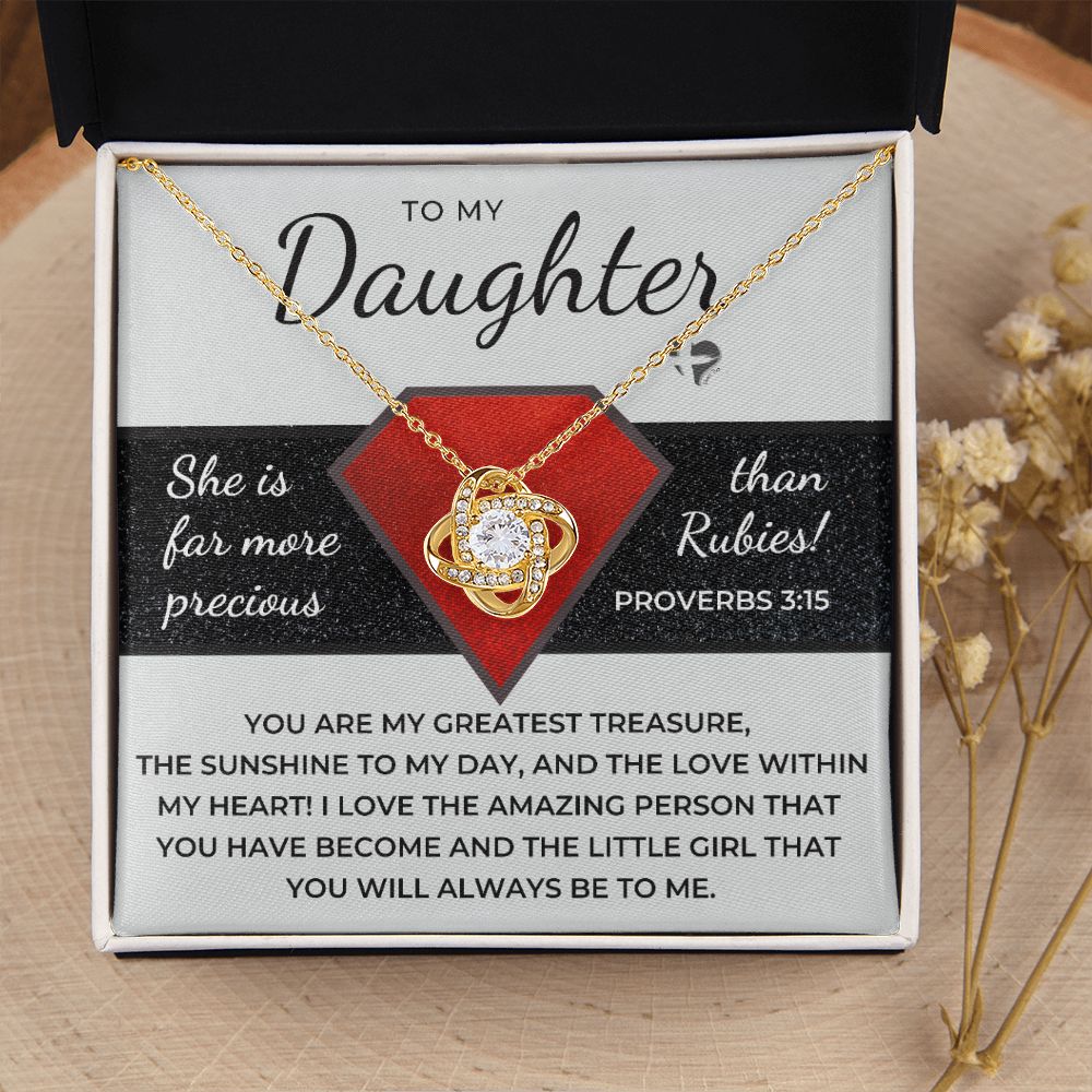 Daughter - Far More Precious Than Rubies - Love Knot HGF#176LK Jewelry 18K Yellow Gold Finish Standard Box 