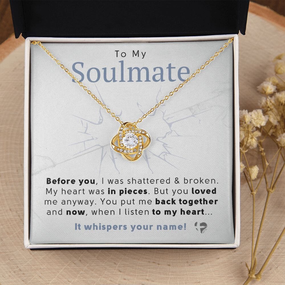 Soulmate - My Heart Whispers Your Name - Love Knot Necklace HGF#222LK Jewelry 18K Yellow Gold Finish Standard Box 