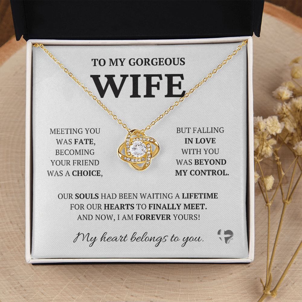 Wife - Meeting You Was Fate - Love Knot Necklace HGF#228LK-P2#3 Jewelry 18K Yellow Gold Finish Standard Box 