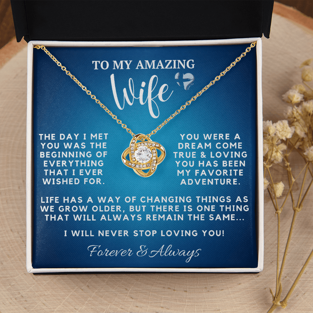 Amazing Wife - Everything I Wished For - Love Knot S&G HGF#121LK Jewelry 18K Yellow Gold Finish Standard Box 