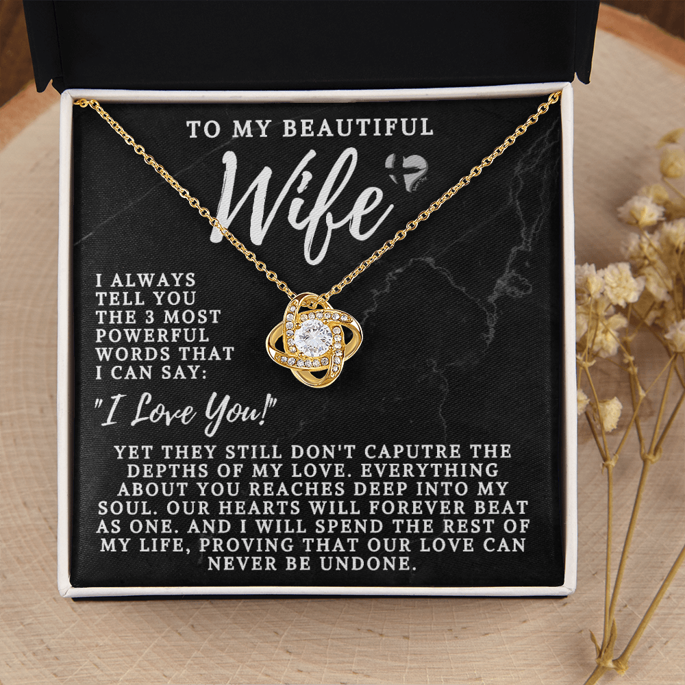 Wife - The 3 Most Powerful Words - Love Knot HGF#106LKSG Jewelry 18K Yellow Gold Finish Standard Box 
