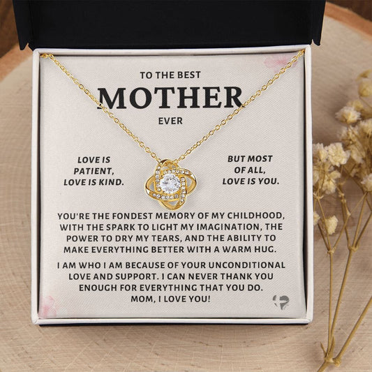 Mother - Childhood Memories - Love Knot Necklace HGF#249LK Jewelry 18K Yellow Gold Finish Standard Box 
