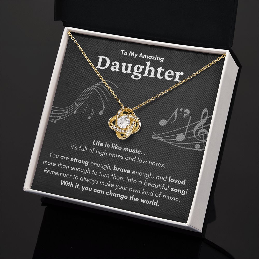 HGF#224LKa Daughter Necklace - Life Is Like Music dark Love Knot S&G Jewelry 
