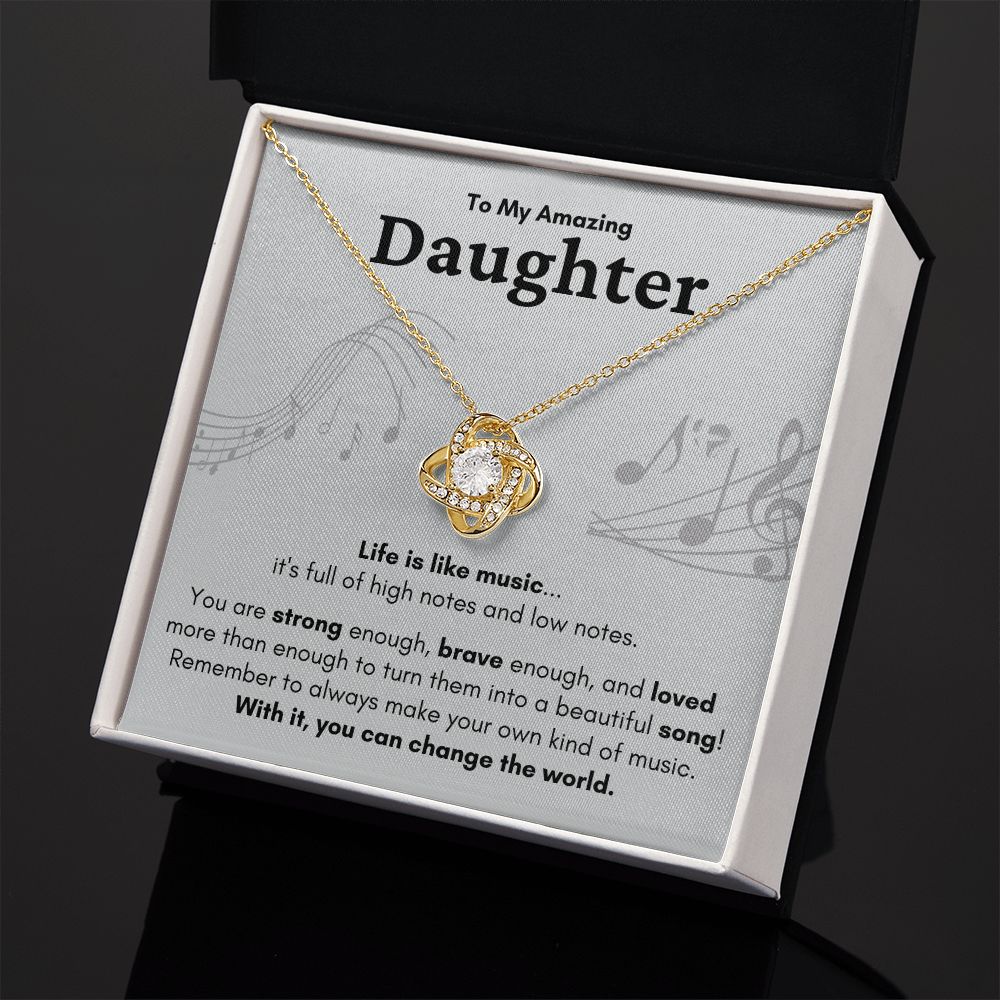 HGF#224LKb Amazing Daughter Necklace - Life Is Like Music Gray Love Knot S&G Jewelry 