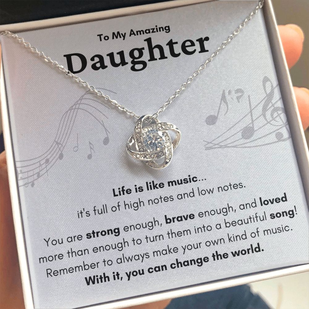 HGF#224LKb Amazing Daughter Necklace - Life Is Like Music Gray Love Knot S&G Jewelry 