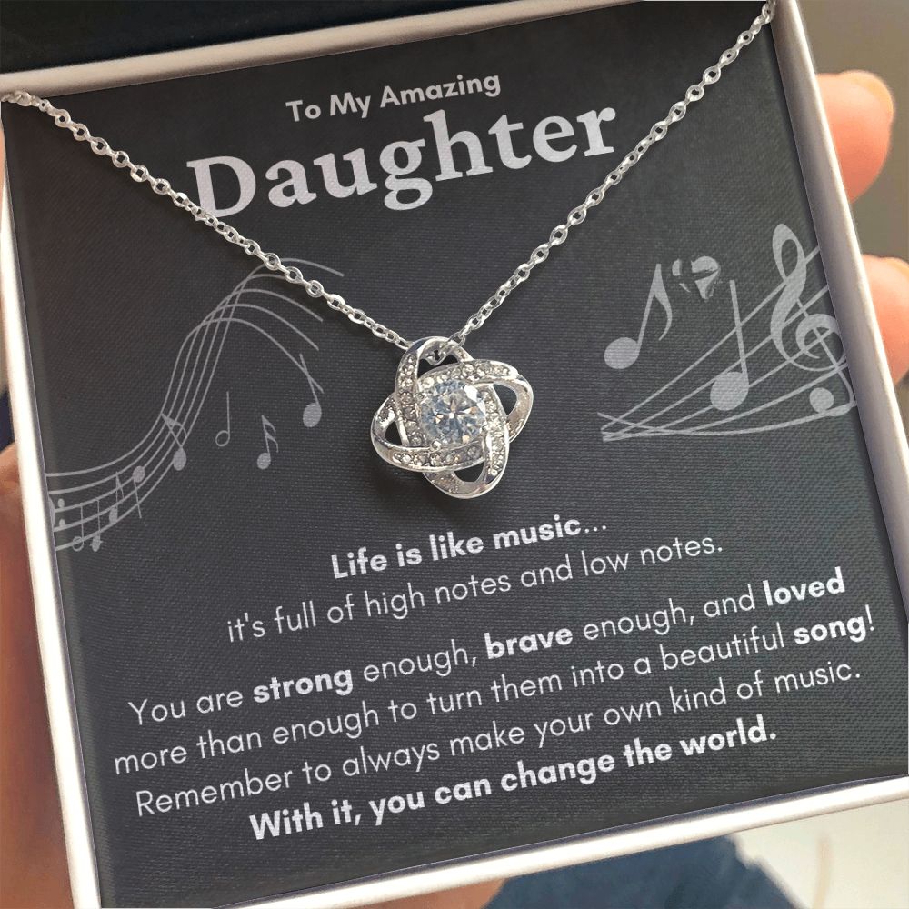 HGF#224LKa Daughter Necklace - Life Is Like Music dark Love Knot S&G Jewelry 