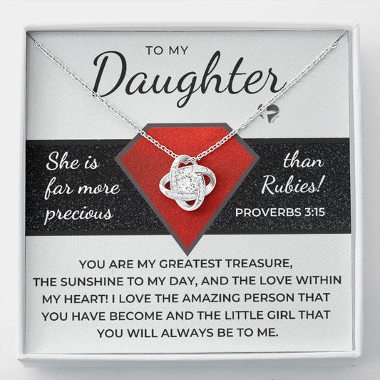 Daughter - Far More Precious Than Rubies - Love Knot HGF#176LK Jewelry 14K White Gold Finish Standard Box 