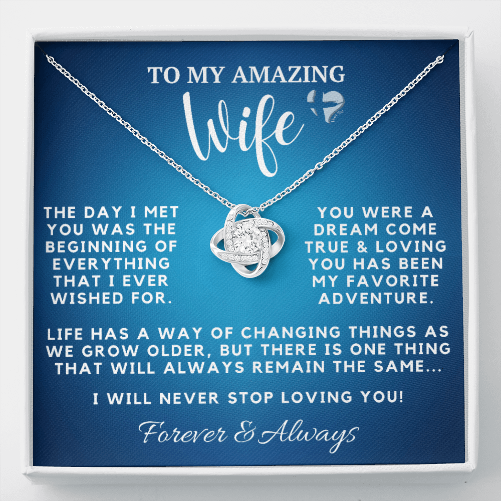Amazing Wife - Everything I Wished For - Love Knot S&G HGF#121LK Jewelry 14K White Gold Finish Standard Box 