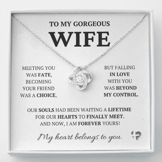 Wife - Meeting You Was Fate - Love Knot Necklace HGF#228LK-P2#3 Jewelry 14K White Gold Finish Standard Box 