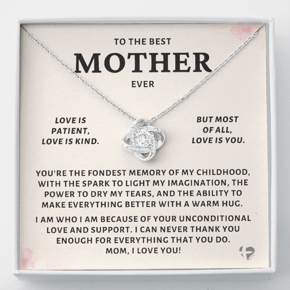 Mother - Childhood Memories - Love Knot Necklace HGF#249LK Jewelry 14K White Gold Finish Standard Box 