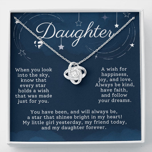 Daughter - Bright Star In My Heart - Love Knot HGF#197LK Jewelry 14K White Gold Finish Standard Box 