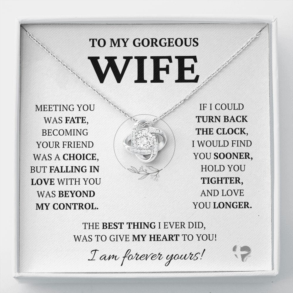 Wife - Beyond My Control - Love Knot Necklace HGF#228LK-P2v8 Jewelry 14K White Gold Finish Standard Box 