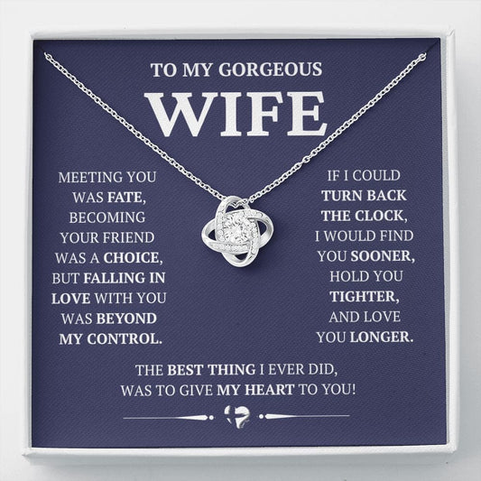 Wife - Beyond My Control - Love Knot Necklace HGF#228LK-P2V10 Jewelry 14K White Gold Finish Standard Box 