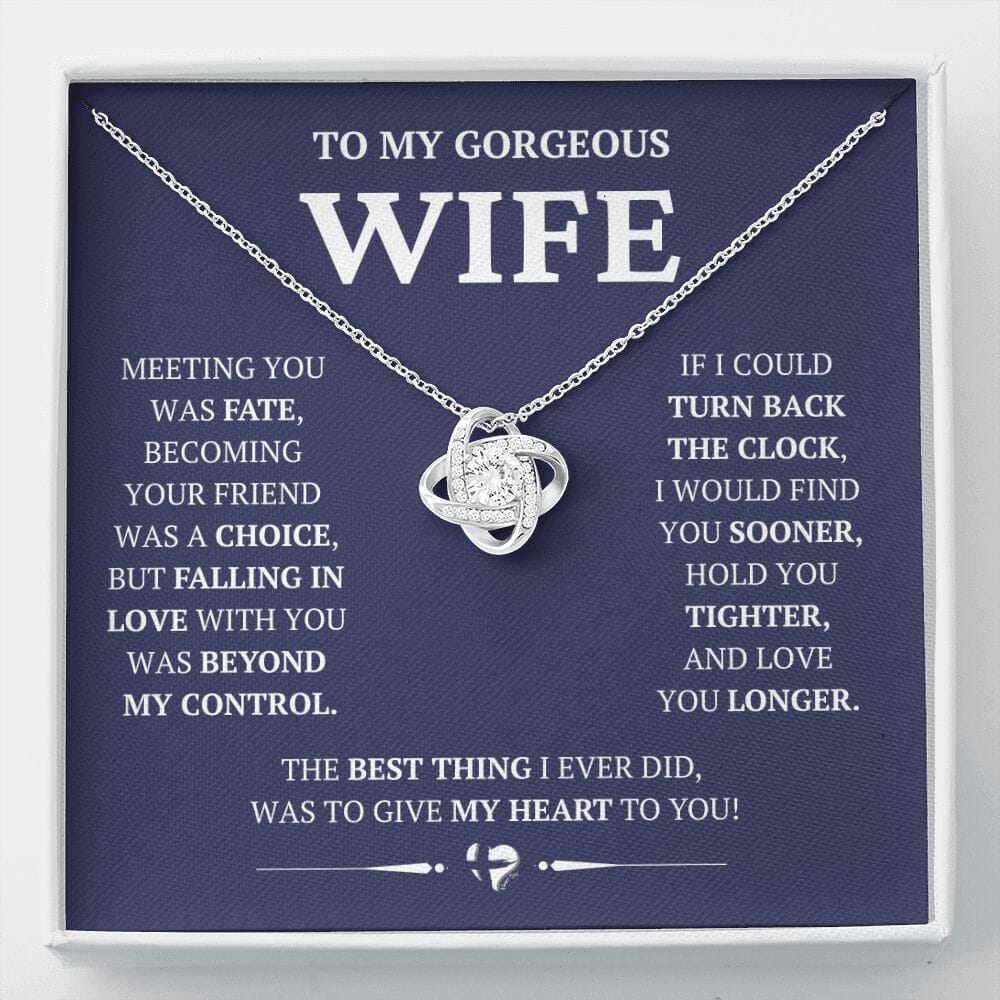Wife - Beyond My Control - Love Knot Necklace HGF#228LK-P2V10 Jewelry 14K White Gold Finish Standard Box 