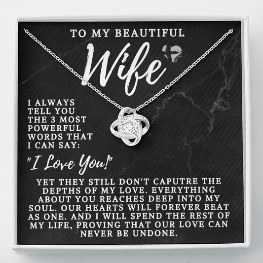 Wife - The 3 Most Powerful Words - Love Knot HGF#106LKSG Jewelry 14K White Gold Finish Standard Box 
