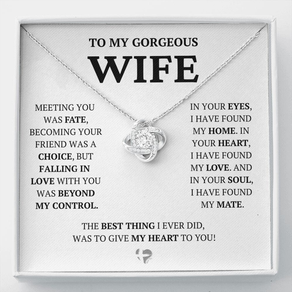 Wife - My Home My Heart - Love Knot Necklace HGF#228LK-P2V7 Jewelry 14K White Gold Finish Standard Box 