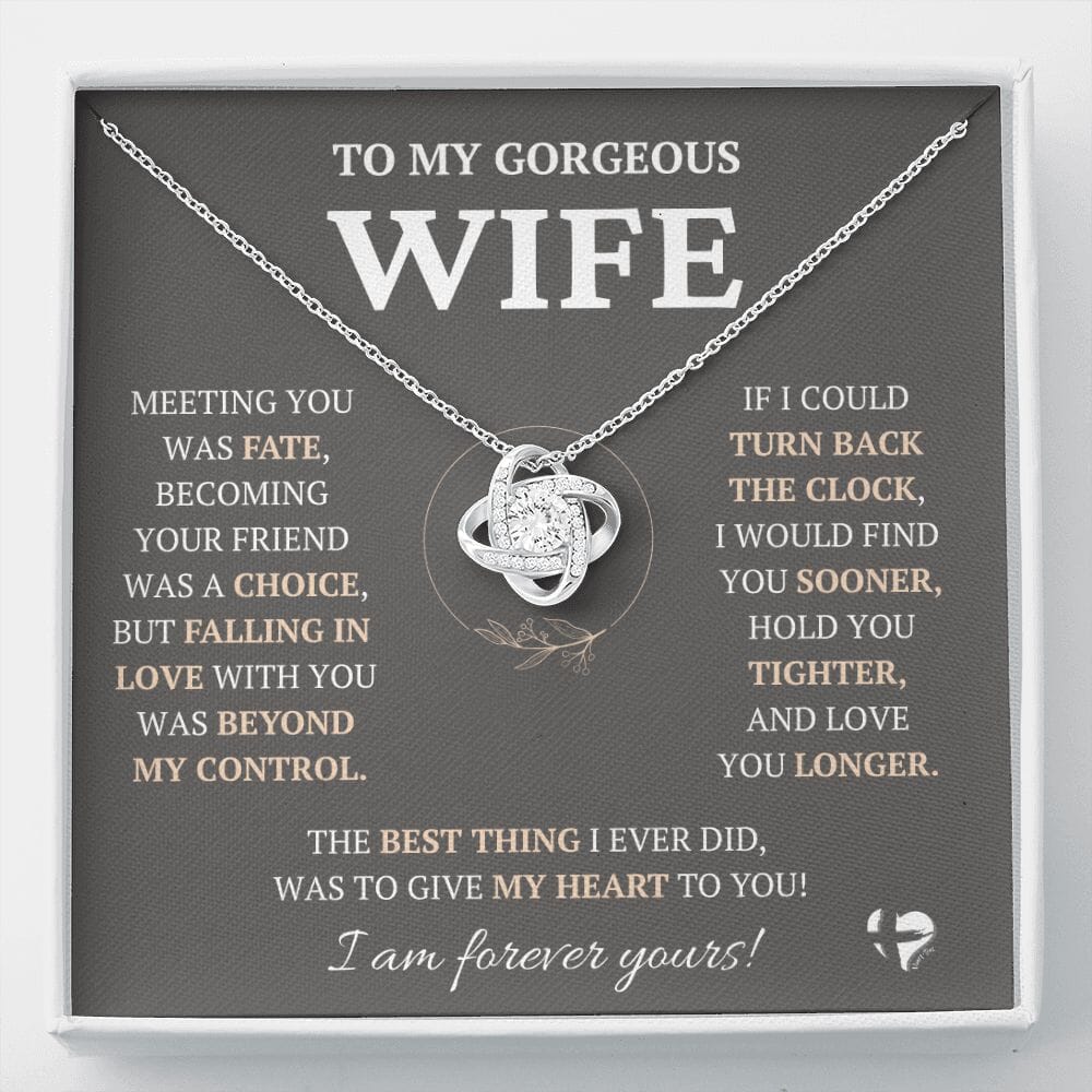 Gorgeous Wife - Beyond Fate - Love Knot Necklace HGF#228LK-P2V9 Jewelry 14K White Gold Finish Standard Box 