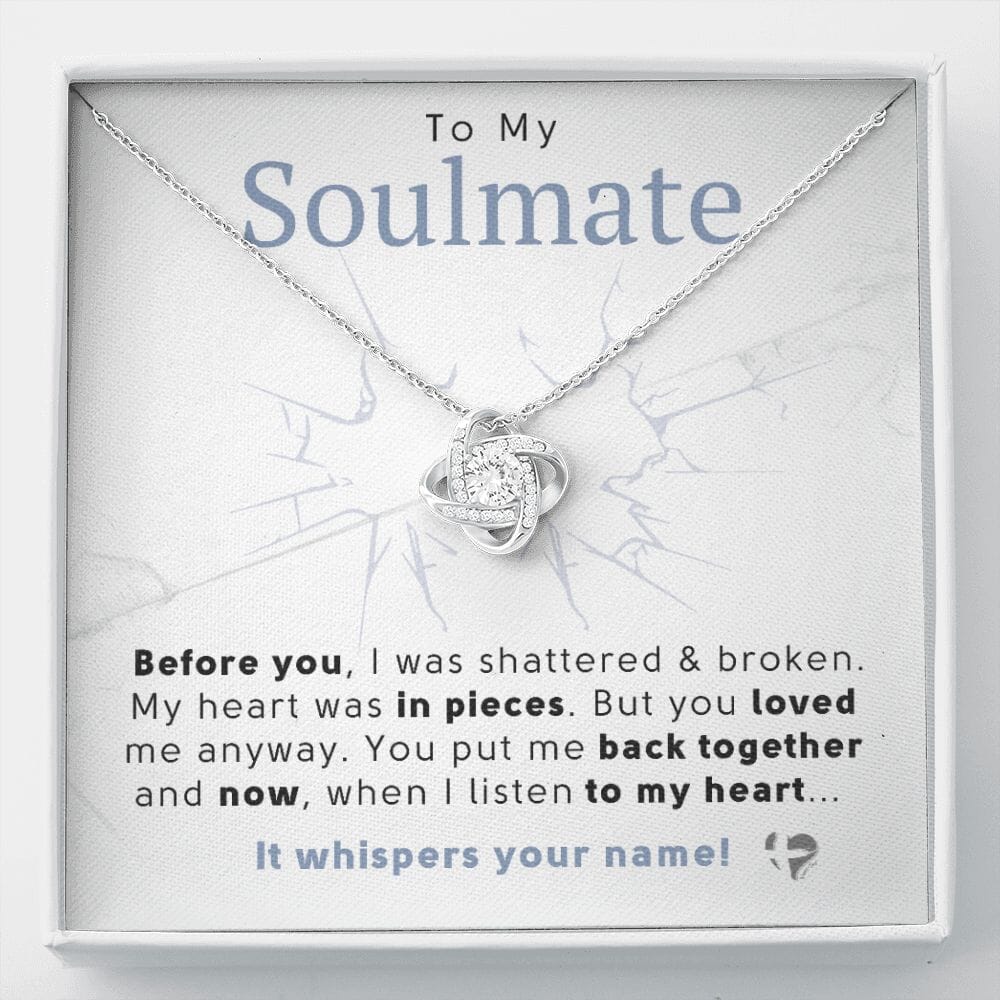 Soulmate - My Heart Whispers Your Name - Love Knot Necklace HGF#222LK Jewelry 14K White Gold Finish Standard Box 