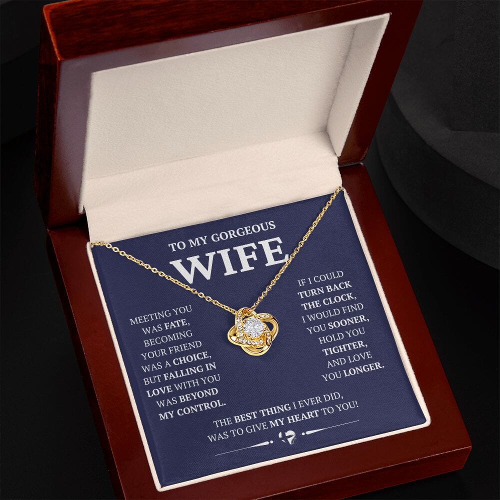 Wife - Beyond My Control - Love Knot Necklace HGF#228LK-P2V10 Jewelry 18K Yellow Gold Finish Luxury Box 