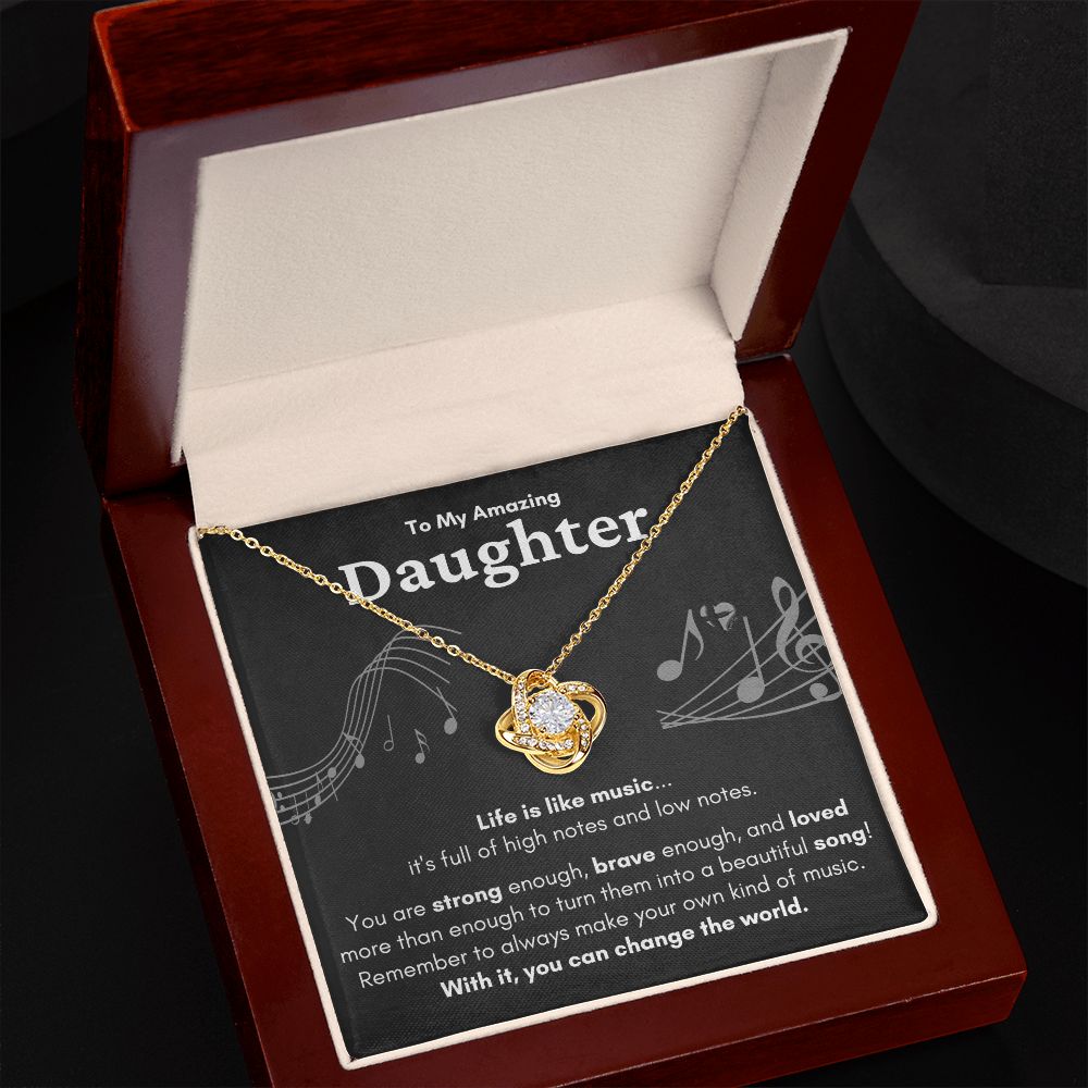 HGF#224LKa Daughter Necklace - Life Is Like Music dark Love Knot S&G Jewelry 18K Yellow Gold Finish Luxury Box 