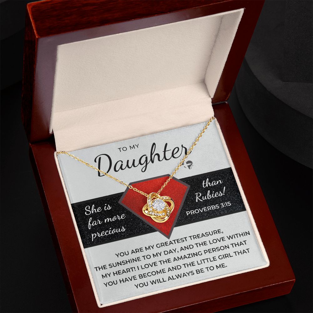 Daughter - Far More Precious Than Rubies - Love Knot HGF#176LK Jewelry 18K Yellow Gold Finish Luxury Box 