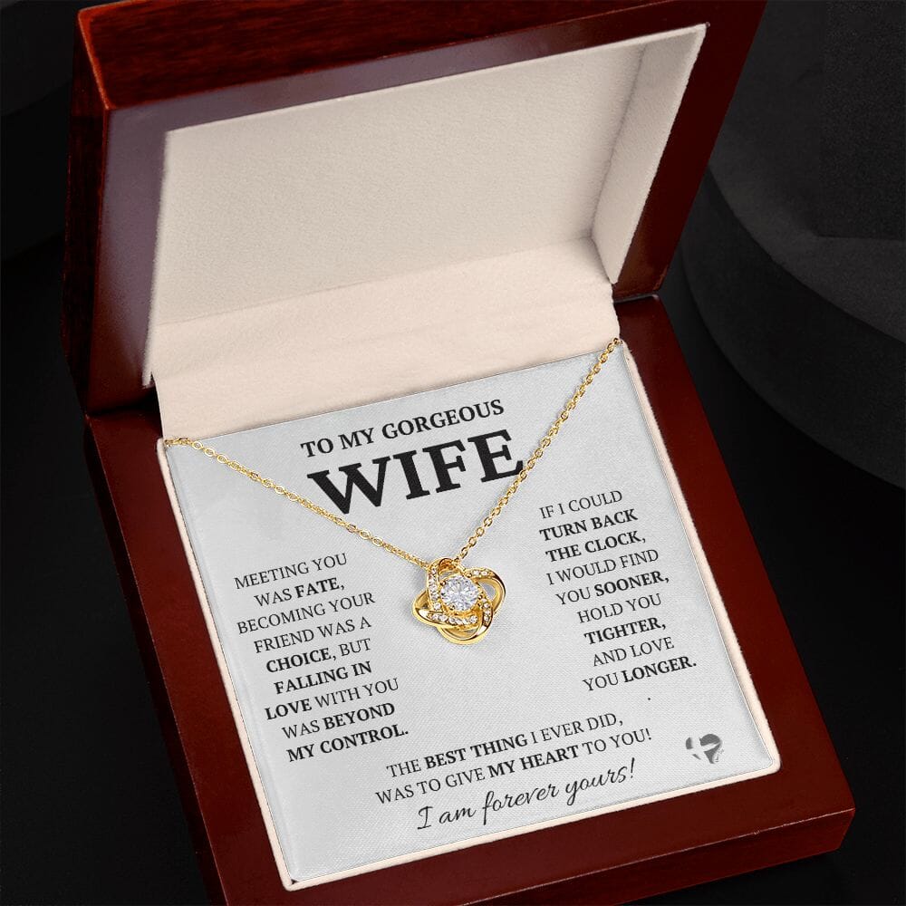 Wife - Meeting You Was Fate - Love Knot Necklace HGF#228LK Jewelry 18K Yellow Gold Finish Luxury Box 