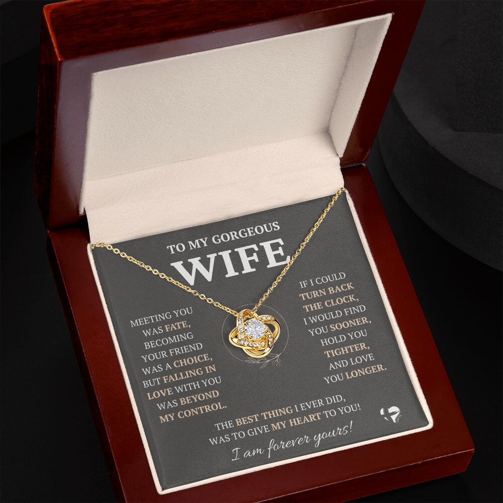 Gorgeous Wife - Beyond Fate - Love Knot Necklace HGF#228LK-P2V9 Jewelry 18K Yellow Gold Finish Luxury Box 