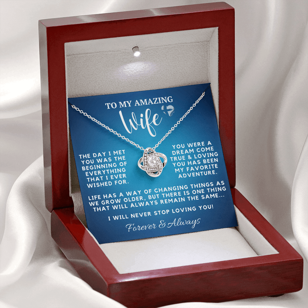 Amazing Wife - Everything I Wished For - Love Knot S&G HGF#121LK Jewelry 14K White Gold Finish Luxury Box 