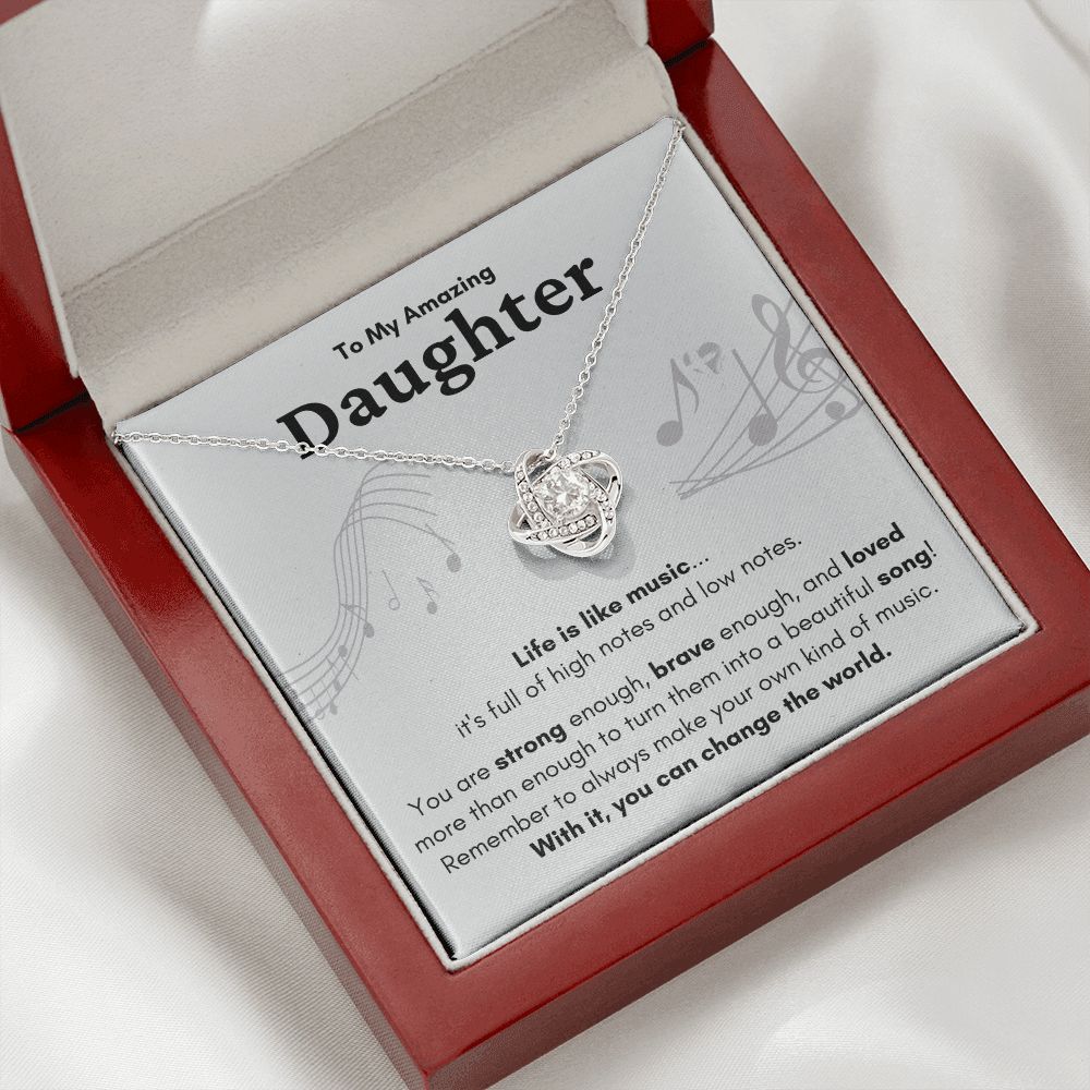 HGF#224LKb Amazing Daughter Necklace - Life Is Like Music Gray Love Knot S&G Jewelry 