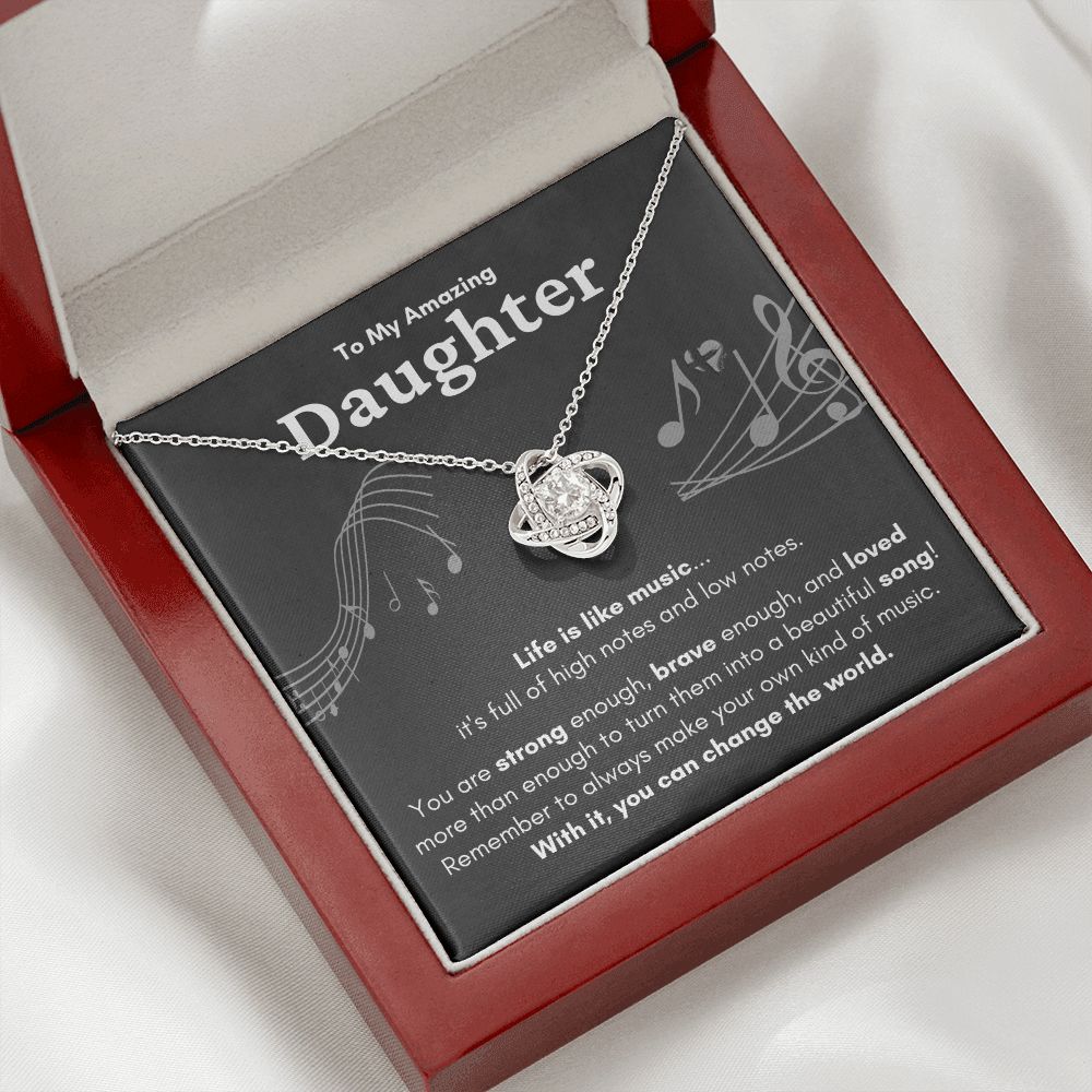 HGF#224LKa Daughter Necklace - Life Is Like Music dark Love Knot S&G Jewelry 