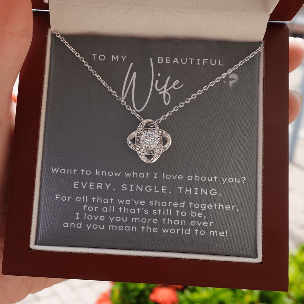 Beautiful Wife - What I Love About You - Love Knot HGF#206LK Jewelry 14K White Gold Finish Luxury Box 
