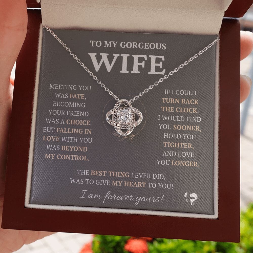 Gorgeous Wife - Beyond Fate - Love Knot Necklace HGF#228LK-P2V9 Jewelry 14K White Gold Finish Luxury Box 