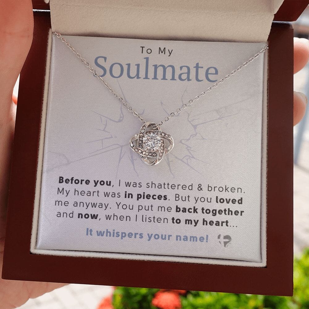 Soulmate - My Heart Whispers Your Name - Love Knot Necklace HGF#222LK Jewelry 14K White Gold Finish Luxury Box 