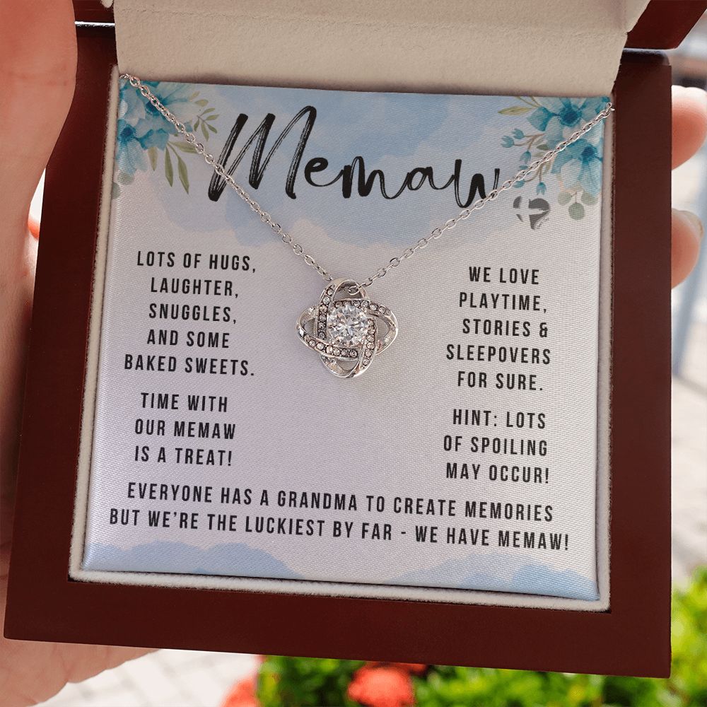 Memaw - The Luckiest By Farpng Love Knot S&G HGF#149LK Jewelry 14K White Gold Finish Luxury Box 