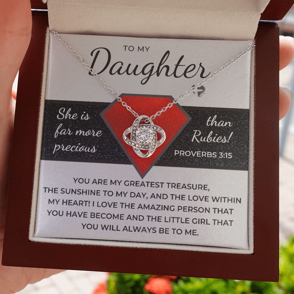 Daughter - Far More Precious Than Rubies - Love Knot HGF#176LK Jewelry 14K White Gold Finish Luxury Box 