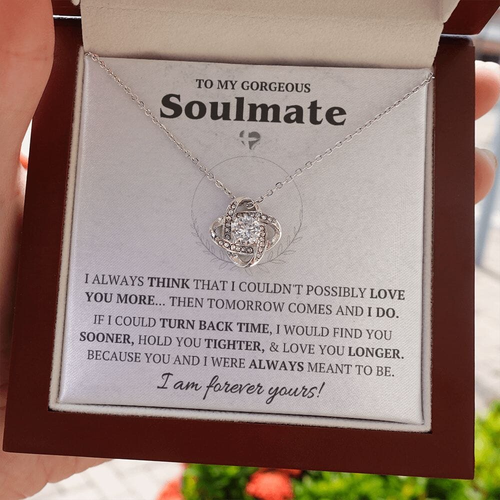 Soulmate - Love You Longer - Love Knot Necklace HGF#068RLK Jewelry 14K White Gold Finish Luxury Box 