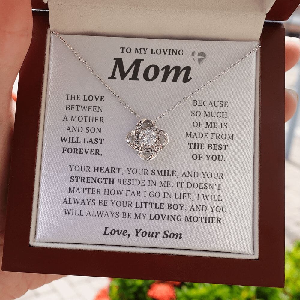 Loving Mom From Son - The Best Of You - Love Knot Necklace HGF#242LK Jewelry 14K White Gold Finish Luxury Box 