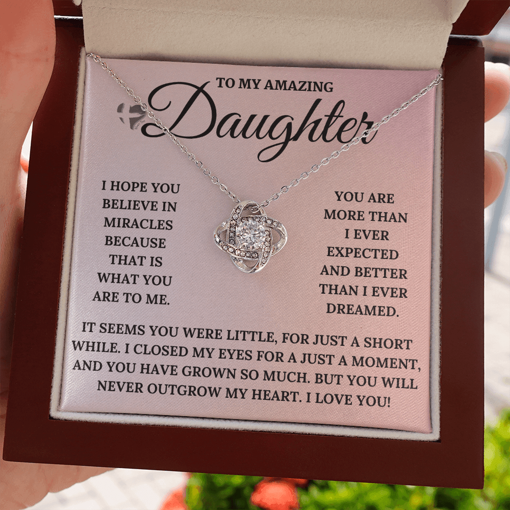 Daughter - My Miracle - Love Knot S&G HGF#126LK Jewelry 14K White Gold Finish Luxury Box 