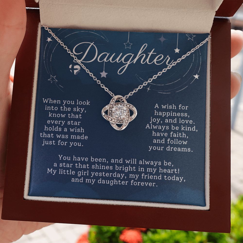 Daughter - Bright Star In My Heart - Love Knot HGF#197LK Jewelry 14K White Gold Finish Luxury Box 