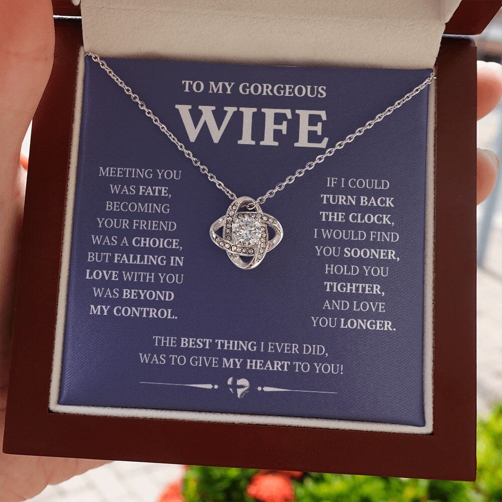 Wife - Beyond My Control - Love Knot Necklace HGF#228LK-P2V10 Jewelry 14K White Gold Finish Luxury Box 