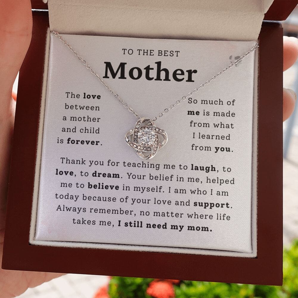 Mom - I Still Need You - Love Knot Necklace HGF#248LK Jewelry 14K White Gold Finish Luxury Box 