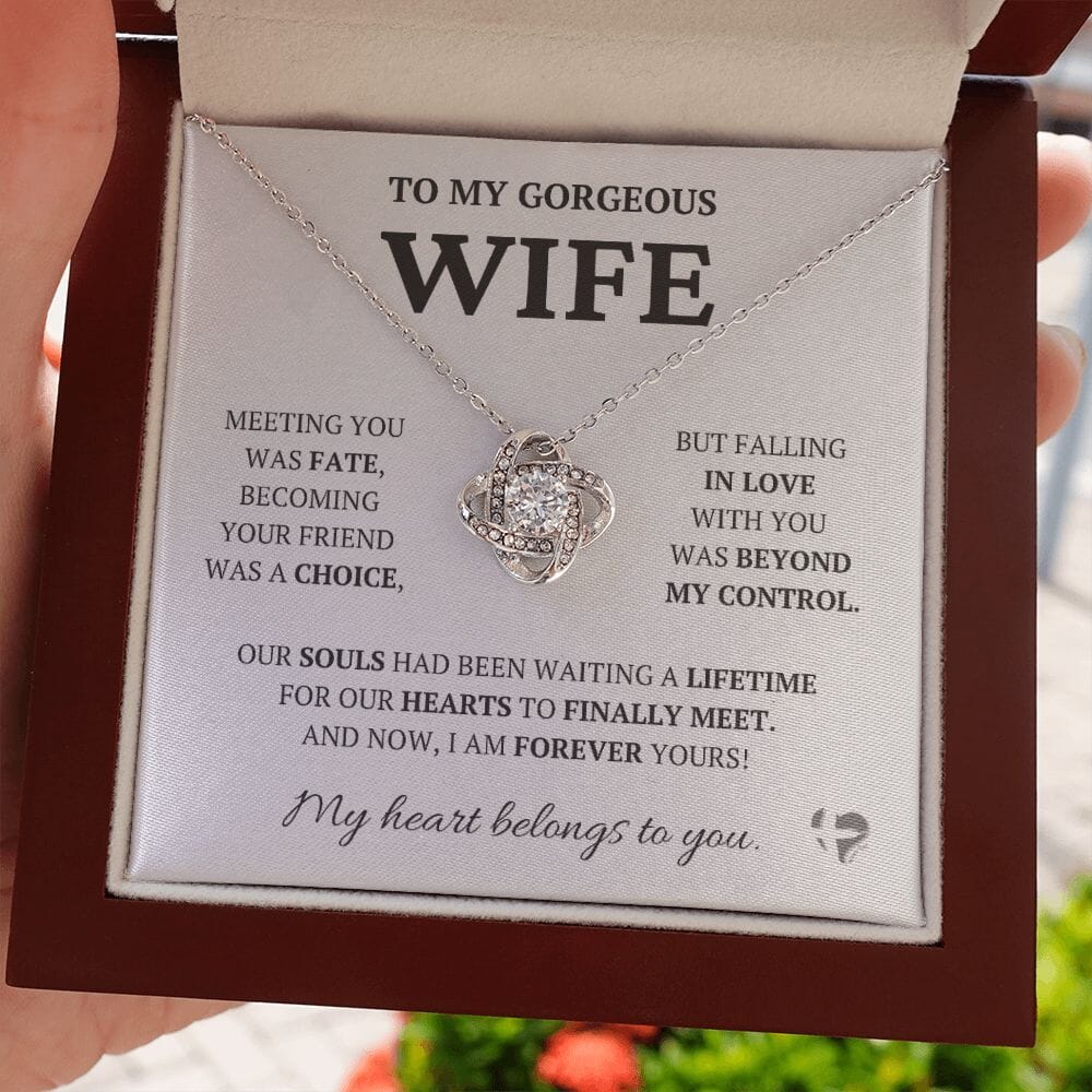 Wife - Meeting You Was Fate - Love Knot Necklace HGF#228LK-P2#3 Jewelry 14K White Gold Finish Luxury Box 