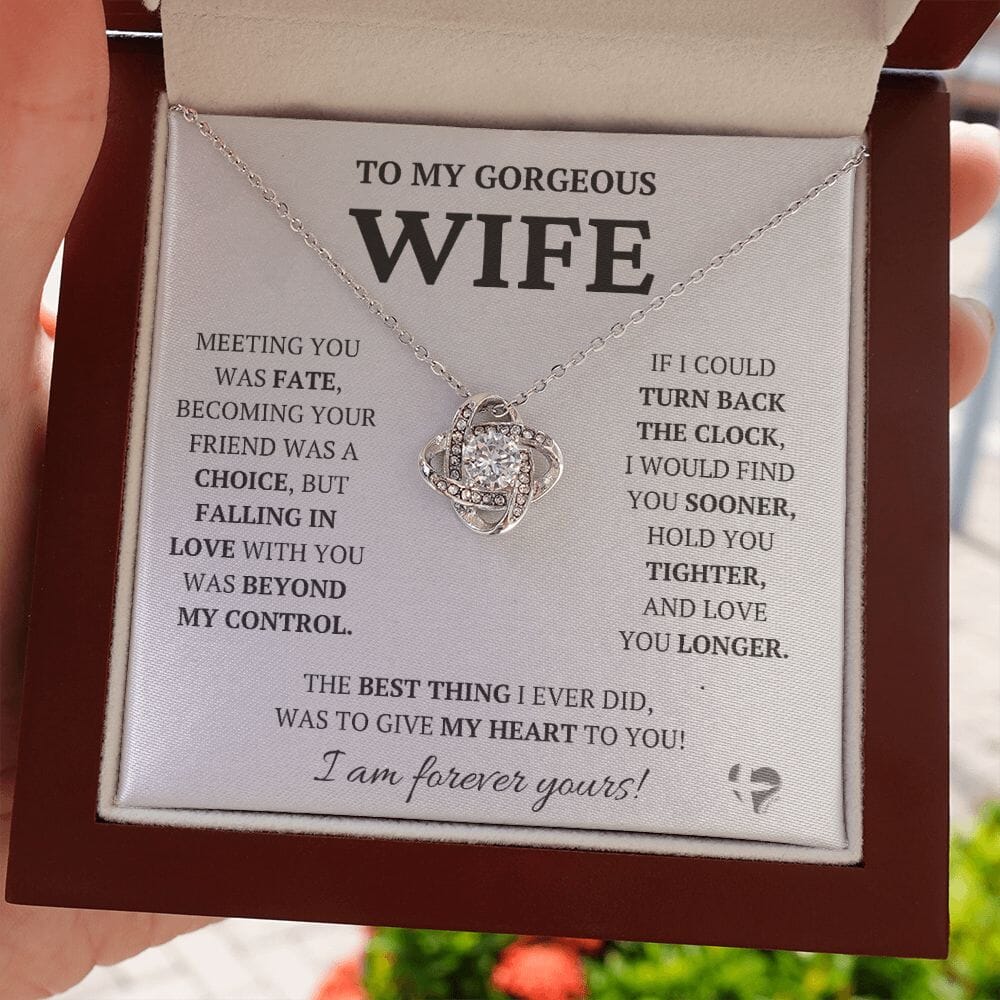 Wife - Meeting You Was Fate - Love Knot Necklace HGF#228LK Jewelry 14K White Gold Finish Luxury Box 