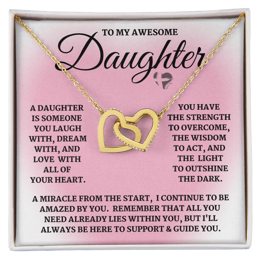 Daughter - Laugh, Dream, Love - Interlocking Hearts S&G HGF#124IHb1 Jewelry 18K Yellow Gold Finish Standard Box 