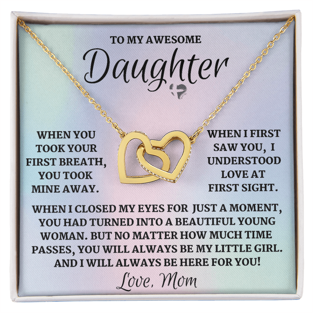 Daughter From Mom - Love at First Sight - Interlocking Hearts S&G HGF#103FL Jewelry 18K Yellow Gold Finish Standard Box 