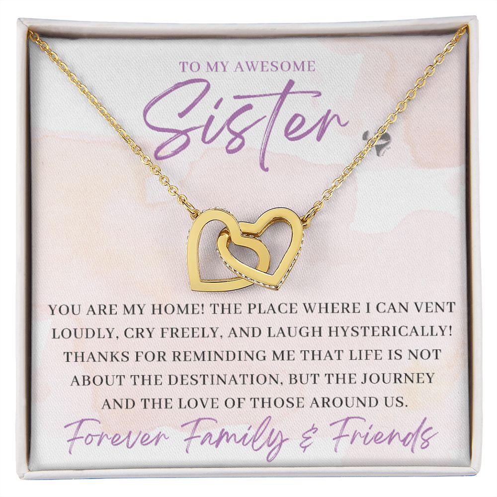 Awesome Sister - You Are My Home - Interlocking Hearts HGF#180IH Jewelry 18K Yellow Gold Finish Standard Box 